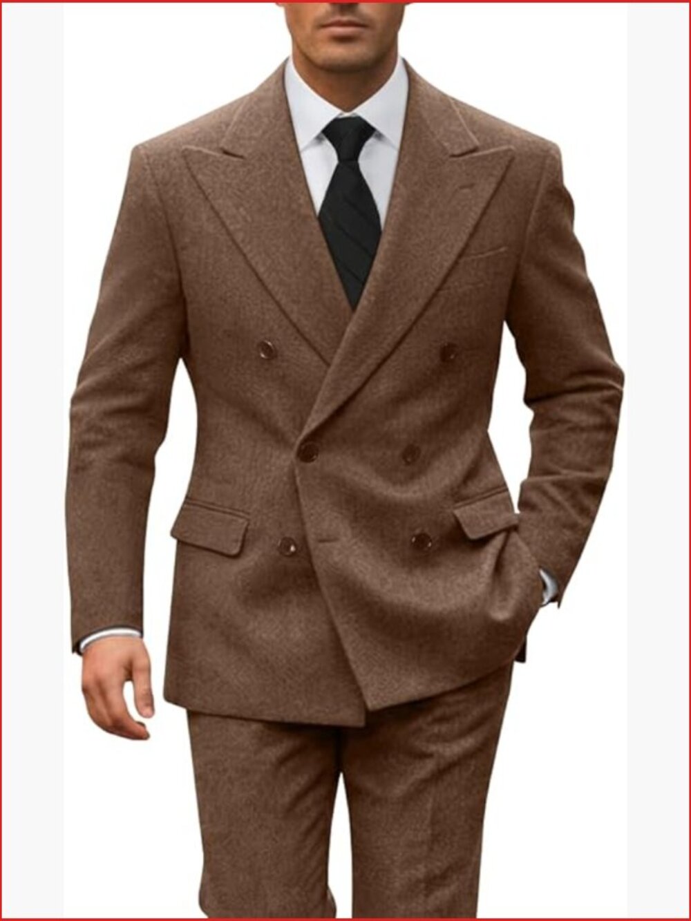 Slim Fit Double Breasted Herringbone Tweed 2 Piece Suit Set - Picture 1 of 7